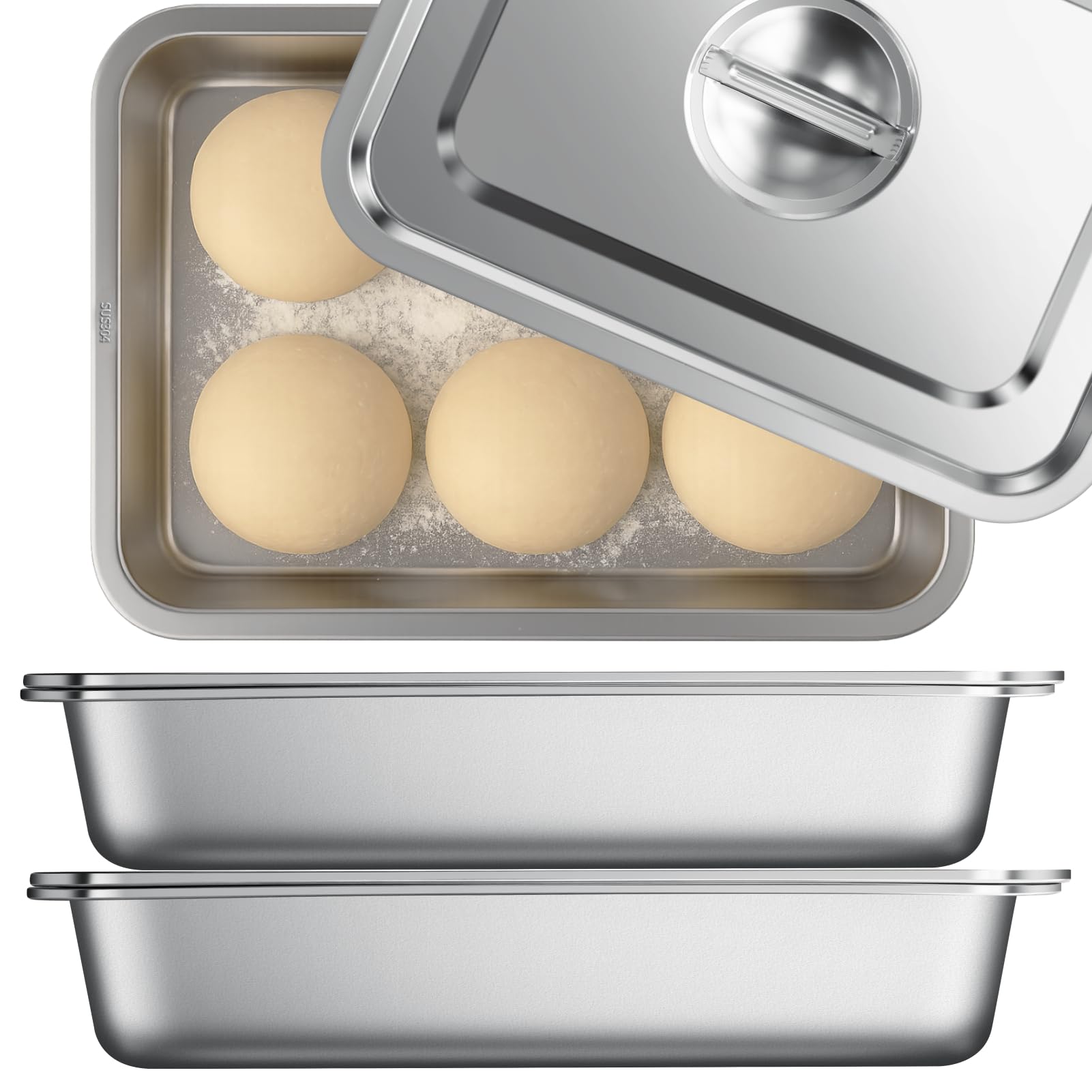 Photo 1 of Otutefo Pizza Dough Proofing Box 304 Stainless Steel - 15.7 x 12 Inch Bread Proofing Box and Dough Container - 2 Pack Stackable Pizza Storage Container, Fits 4-6 Dough Balls