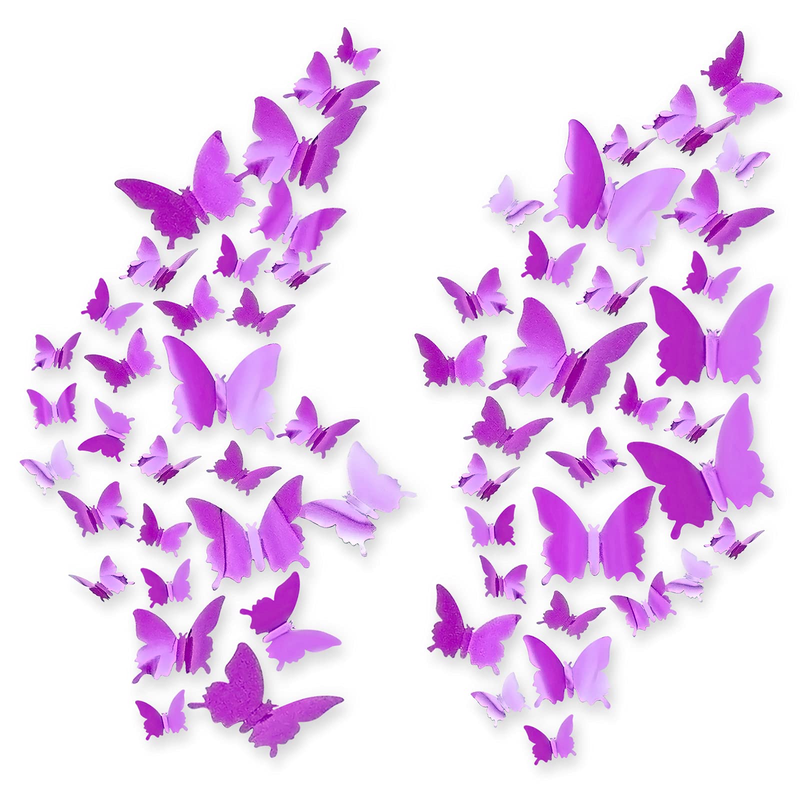 60pcs Butterfly Wall Stickers, CAYUDEN Purple 3D Mirror Butterfly Stickers DIY 3 Sizes 3D Paper Butterflies Decoration Purple Sticker Decal for Wall Window Wedding Party Butterfly Cake Decoration