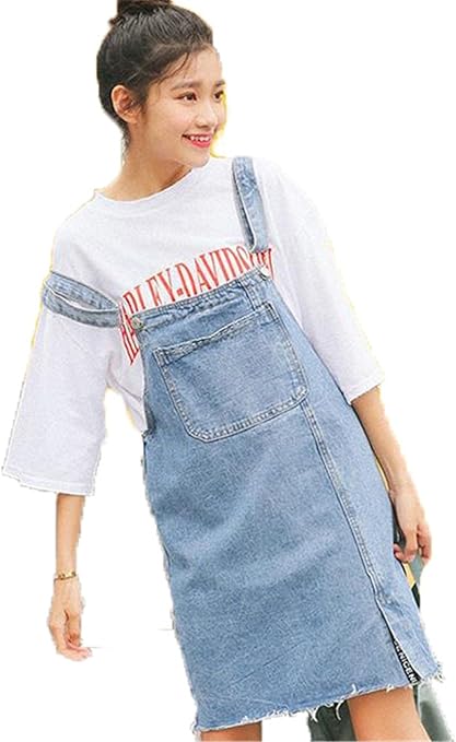 Amazon Bajian レディーズ サロペットスカート デニムスカート ワンピース カットオフ カウボーイ おしゃれ ミニスカート 可愛い ミディアム丈 春夏 ワンピース チュニック 通販