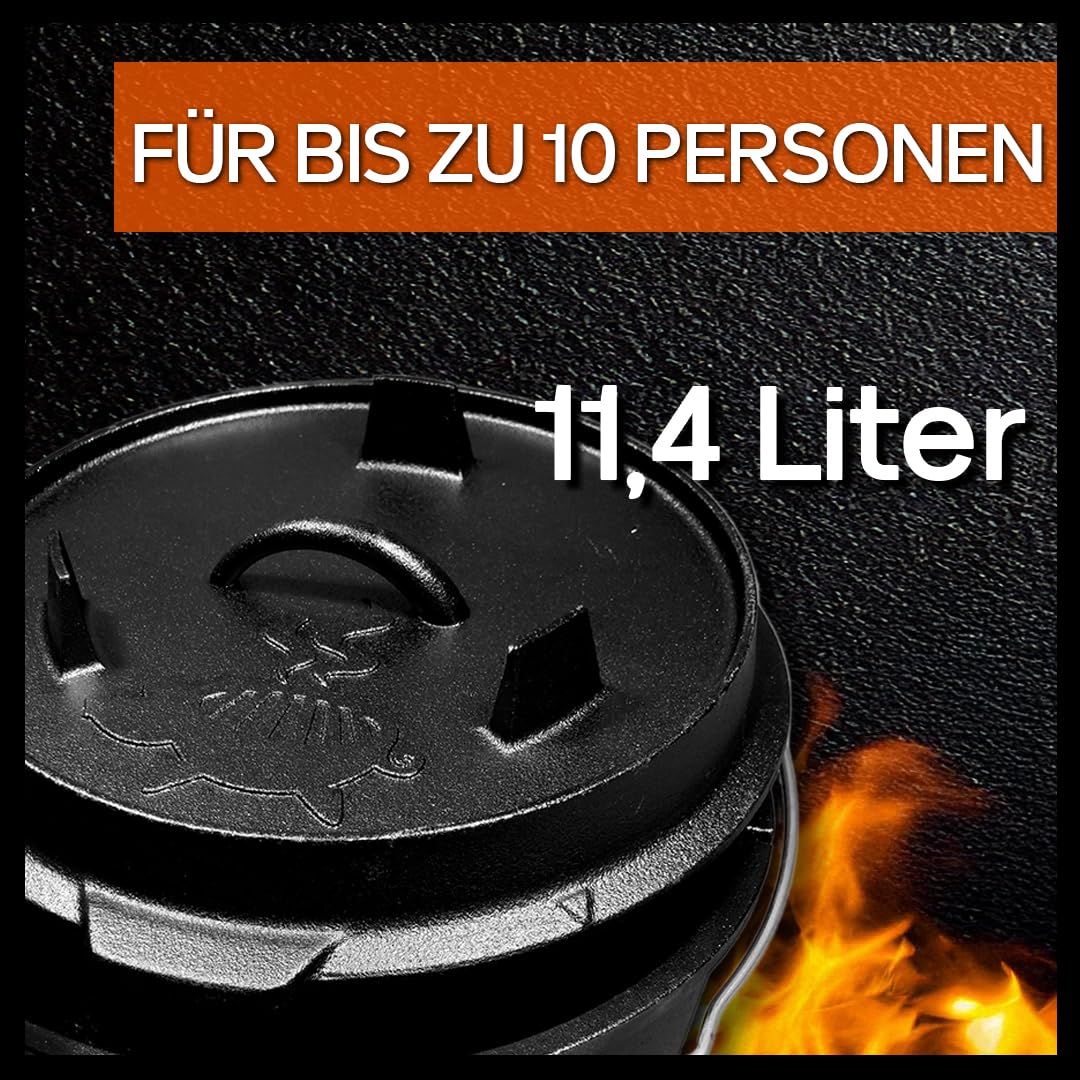 Grillschweine Dutch Oven 12QT (11,4 L ohne Füße) - BBQ Schmorofen - Gusseisen Feuertopf 3