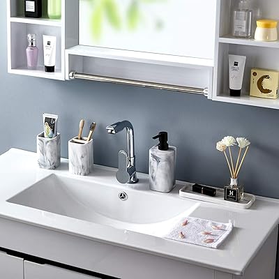 Buy Zccz Bathroom Accessory Sets 4 Pieces Bathroom Accessories Complete Set Vanity Countertop Accessory Set With Marble Look Includes Lotion Dispenser Soap Pump Tumbler Toothbrush Holder And Tray Online In Thailand B088dbshd7