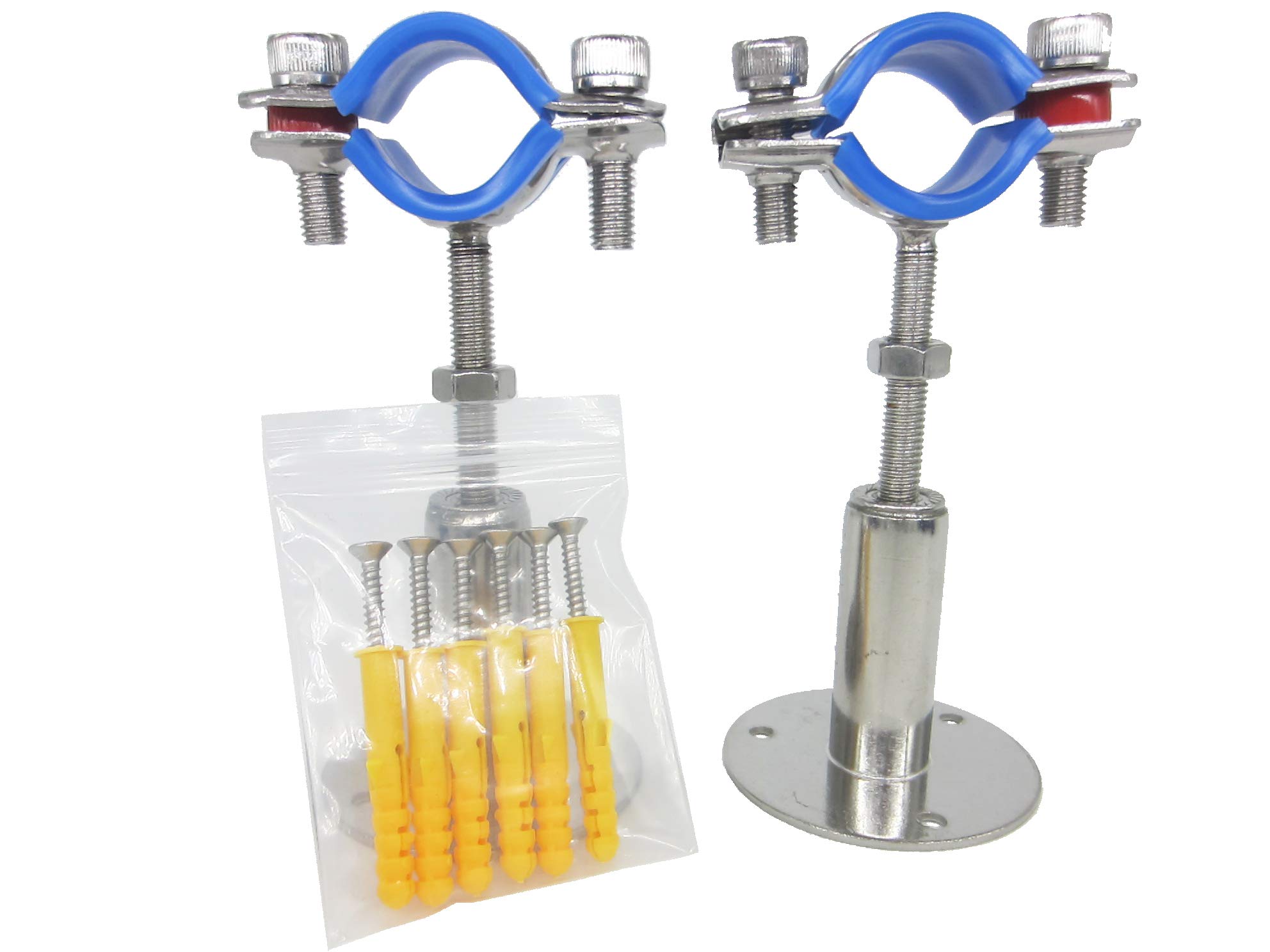 Stainless Steel Adjustable Pipe Bracket Clamp - Wall/Ceiling Mount Support for 25mm (3/4 Inch) Pipe, Heavy-Duty Rust-Proof Brackets with Fixings, 2 Pack