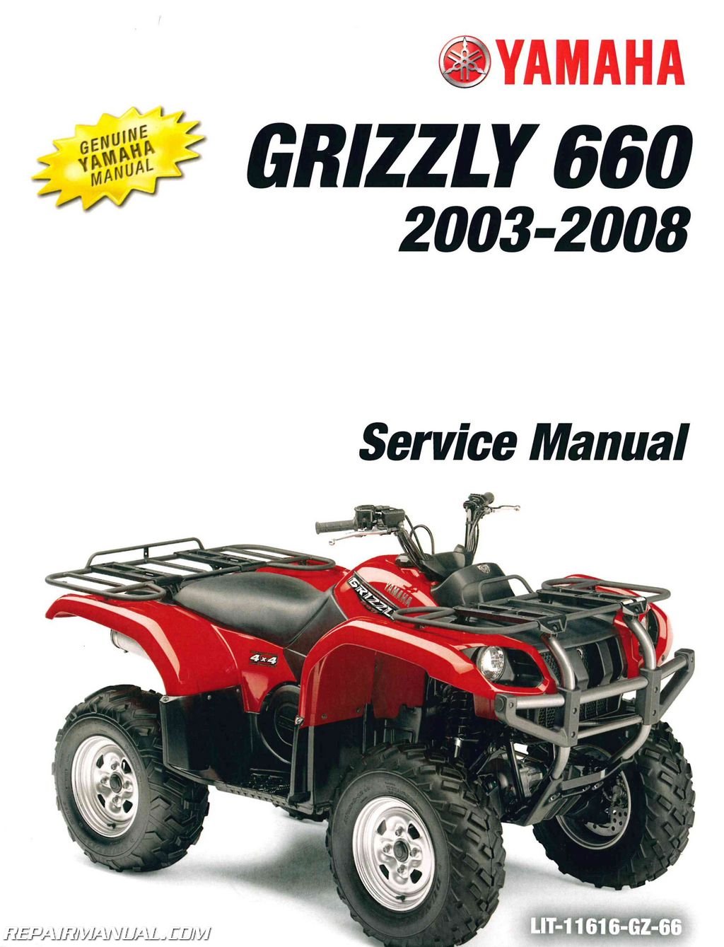 LIT-11616-GZ-66 YFM660FA Grizzly 660 Yamaha ATV Service Manual 2003-2008  Paperback – 2004