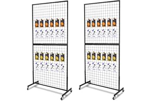 NectaCol Grid Wall Panels, 2 Packs 3'x 6' Grid wall Panels Stand with T-Base, Black Wire Gridwall Display Rack, Craft Show Display Rack, Art Gridwall Display Stand