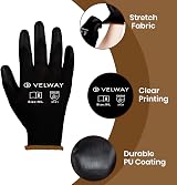Velway 12 Pairs Safety Work Gloves PU Coated Firm Grip Size L/9 EN388 Black view 2
