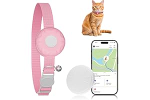 ZFSJTAG Cat GPS Tracker, Smart Cat Tracker Compatible with Apple Find My App (Only iOS), No Monthly Fee, Waterproof, Breakaway Collar Included, Up to 1 Year Battery (White Tracker, Pink Cat Collar)