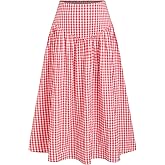 CIDER Gingham Maxi Skirts for Women A Line High Waist Long Plaid Skirt Summer Beach Vacation Outfits Trendy