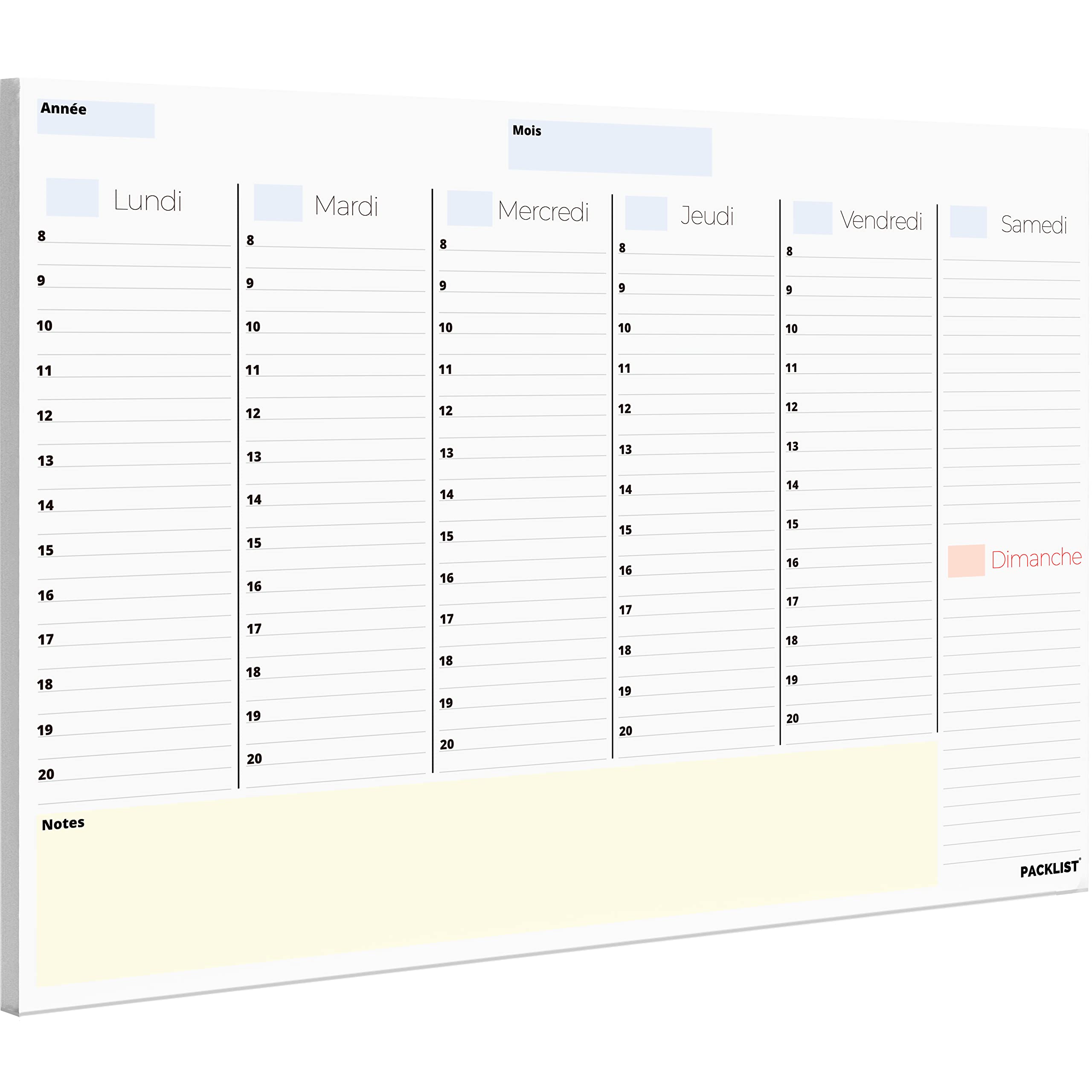 PACKLIST Planning Semaine A4 - Weekly Planner, Agenda To Do List Bloc Note - Agenda Semainier Francais - Planning Hebdomadaire Au Design Exclusif