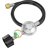 CALPOSE 2 Feet Propane Hose with Regulator &amp; Gauge | Universal Gas Grill Regulator for Blackstone 28''/36'' Griddle, Weber Grill, Propane fire Pit and More, 3/8" Female Flare