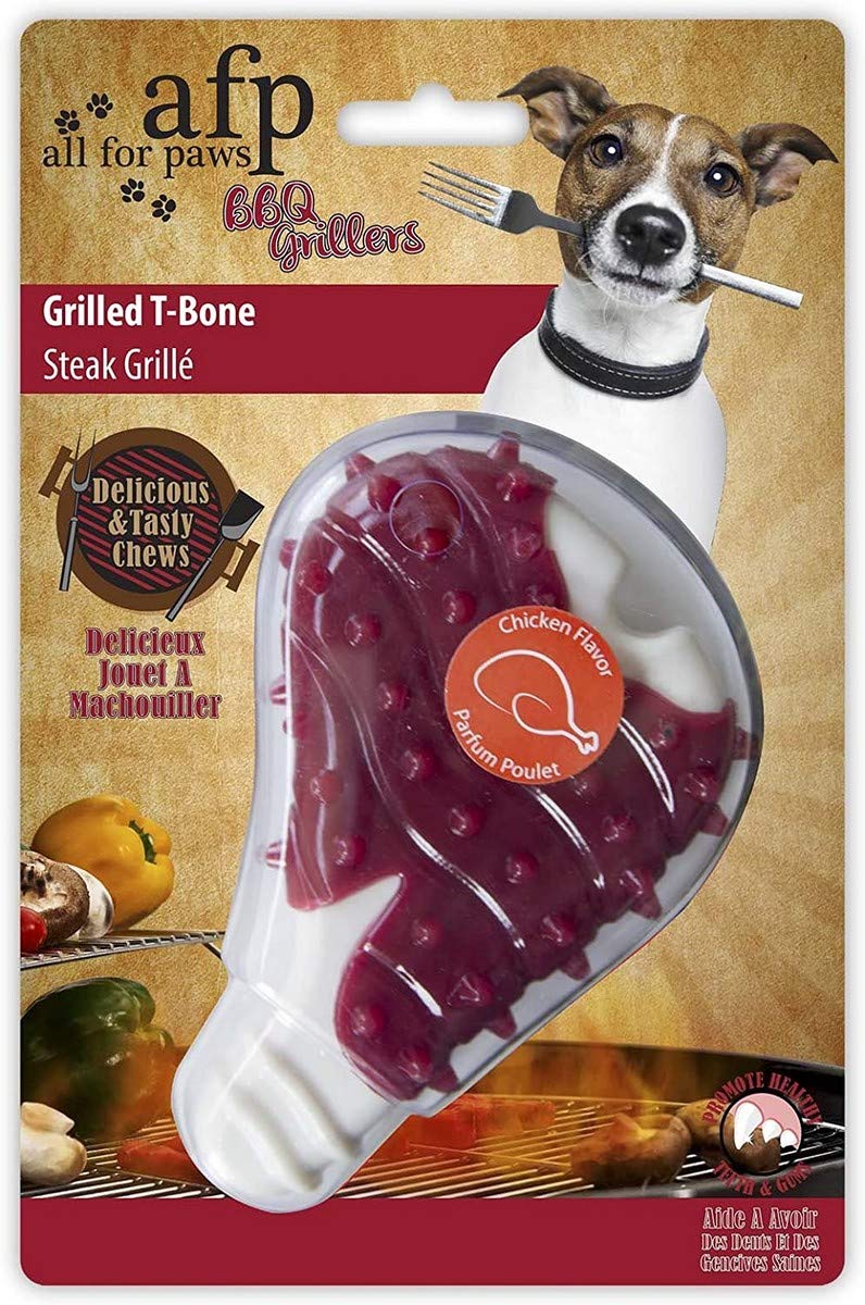 afp all for paws 30227/3237 BBQ Grillers - Grilled T-Bone - Dog Toy Made of Thermoplastic Rubber (TRP) with Chicken Fragrance