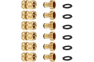 FINEST+ Garden Hose Quick Connector, Solid Brass 3/4 Inch Thread Fitting No-Leak Water Hose Female and Male Easy Connect (6 Sets)