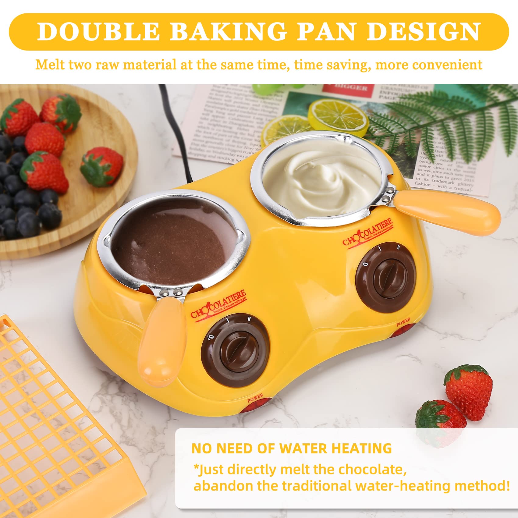 Outamateur Chocolate Melting Pot Electric Chocolate Fondue Mini Fondue Candy Maker with Double Melting Pot for Milk Chocolate,Cheese,Butter,Candy