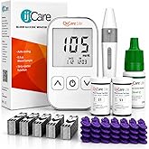 Oh&rsquo;Care Lite Blood Sugar Test Kit &ndash; Blood Glucose Meter with Strips and Lancets, Lancing Device, Log, and Case - One Touch Eject Glucometer (110 Strips, 125 Lancets, &amp; Control Solution)
