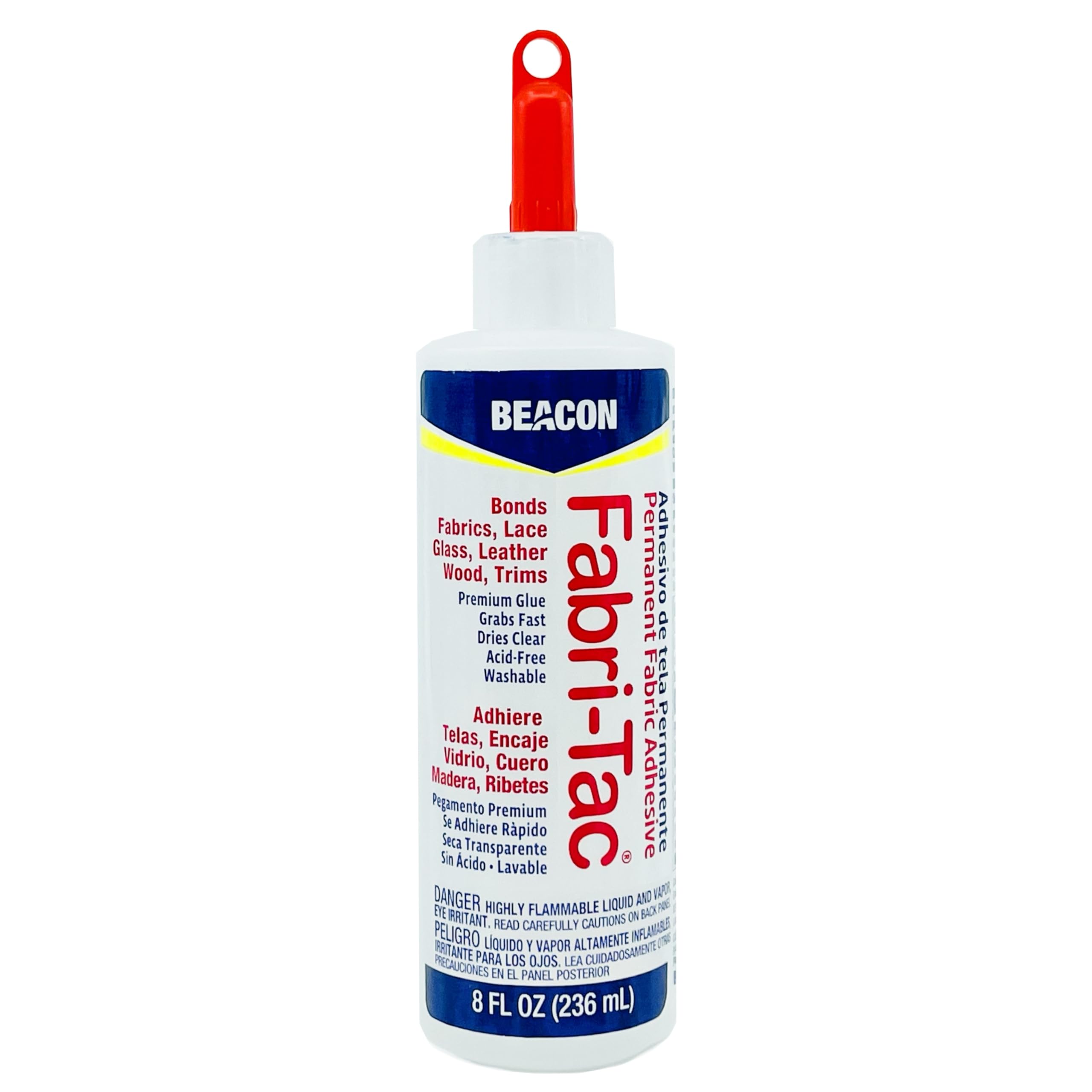 Beacon Fabri-Tac 236ml Large Bottle, Clear Permanent Adhesive Fabric Strong for Lace, Glass & Trims Quick Drying Craft for Upholstery, Home decor & Household Repairs