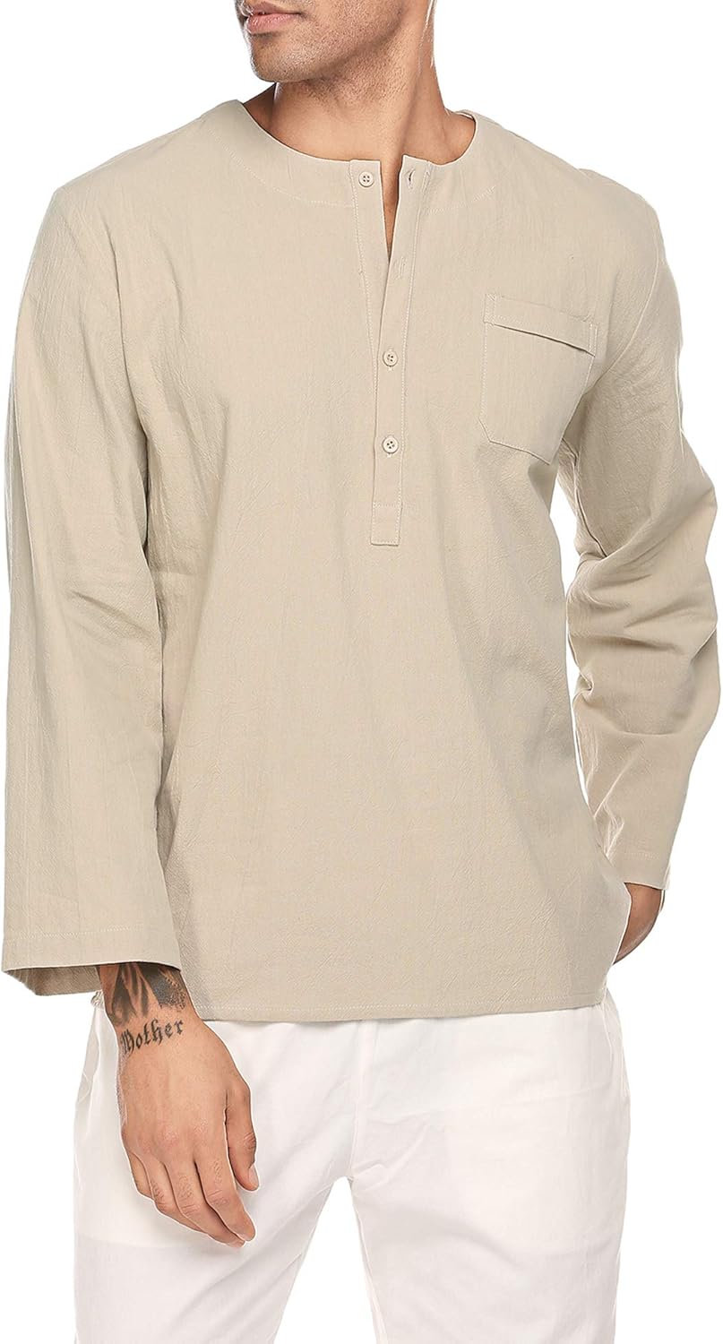 COOFANDY Longsleeved shirts men's cotton casual shirt linen shirt
