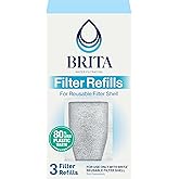 Brita Refillable Water Filter Refill Packs for Pitchers and Dispensers, BPA-Free, 80% Less Plastic*, Each Lasts Two Months, For Use with Refillable Shell (Sold Separately), 3 Filters