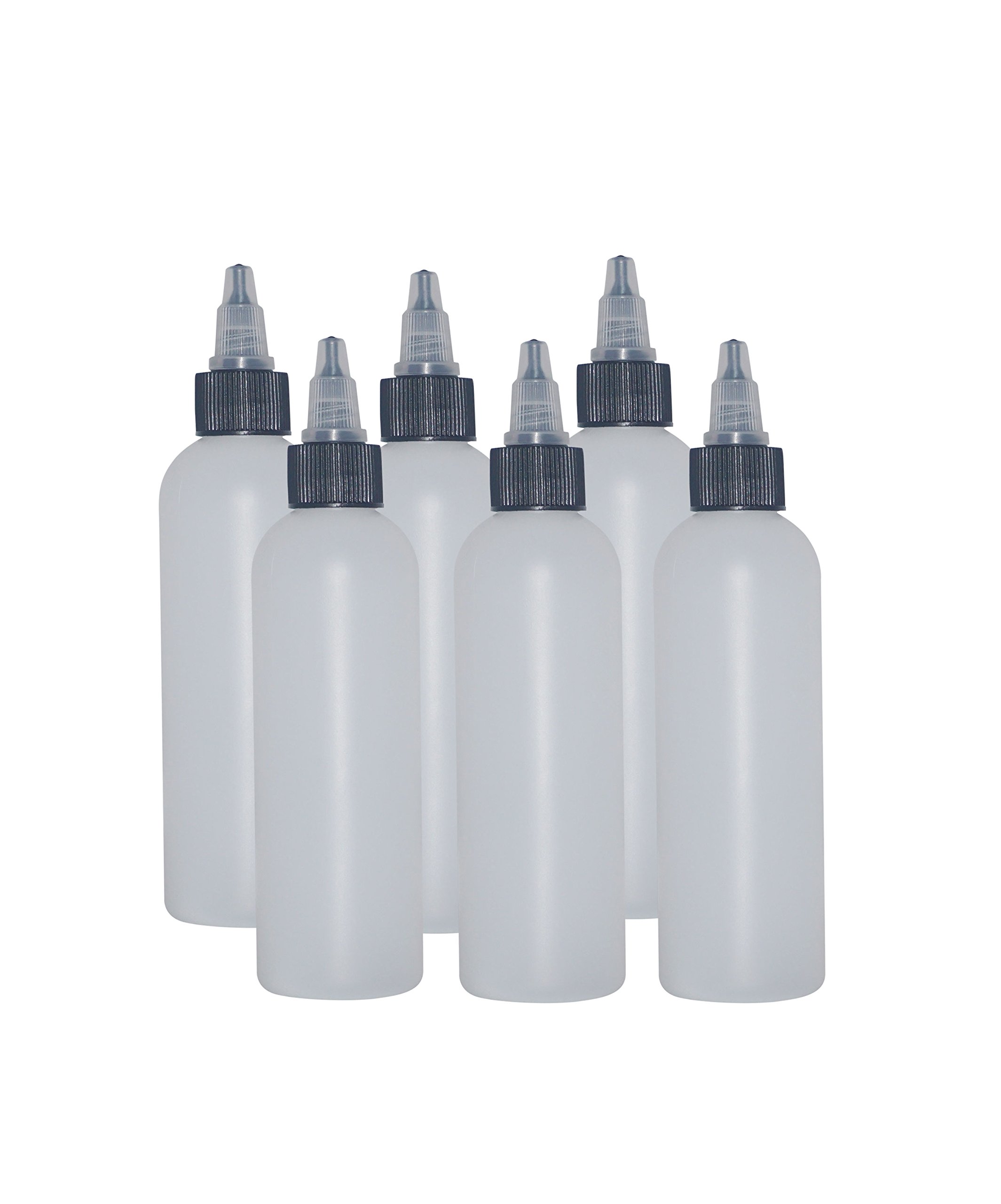 WM (Bulk Set of 6) 8 oz Refillable, Squeezeble, Applicator Natural Bottle with Twist Open Yorker Cap – Mfg. USA. Use (Natural)