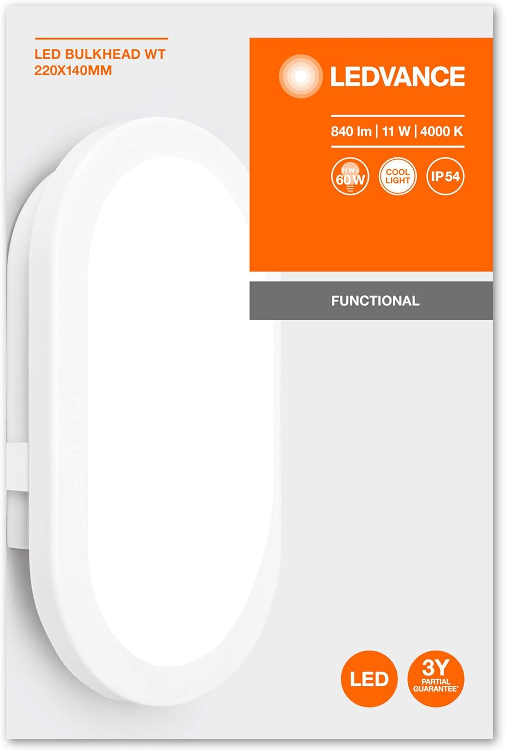 LEDVANCE Ceiling luminaire: for Wall LED Bulkhead / 11 W, 220…240 V, Beam Angle: 120°, Cool White, 4000 K - Image 5