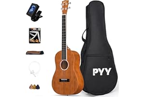 PYY Baritone Ukulele 30 Inch Mahogany Wood Ukuleles Music Instrument Kit with Digital Tuner, Strap, Gig Bag, 3 Picks, Extra Strings, Capo, for Adults Beginners Starter