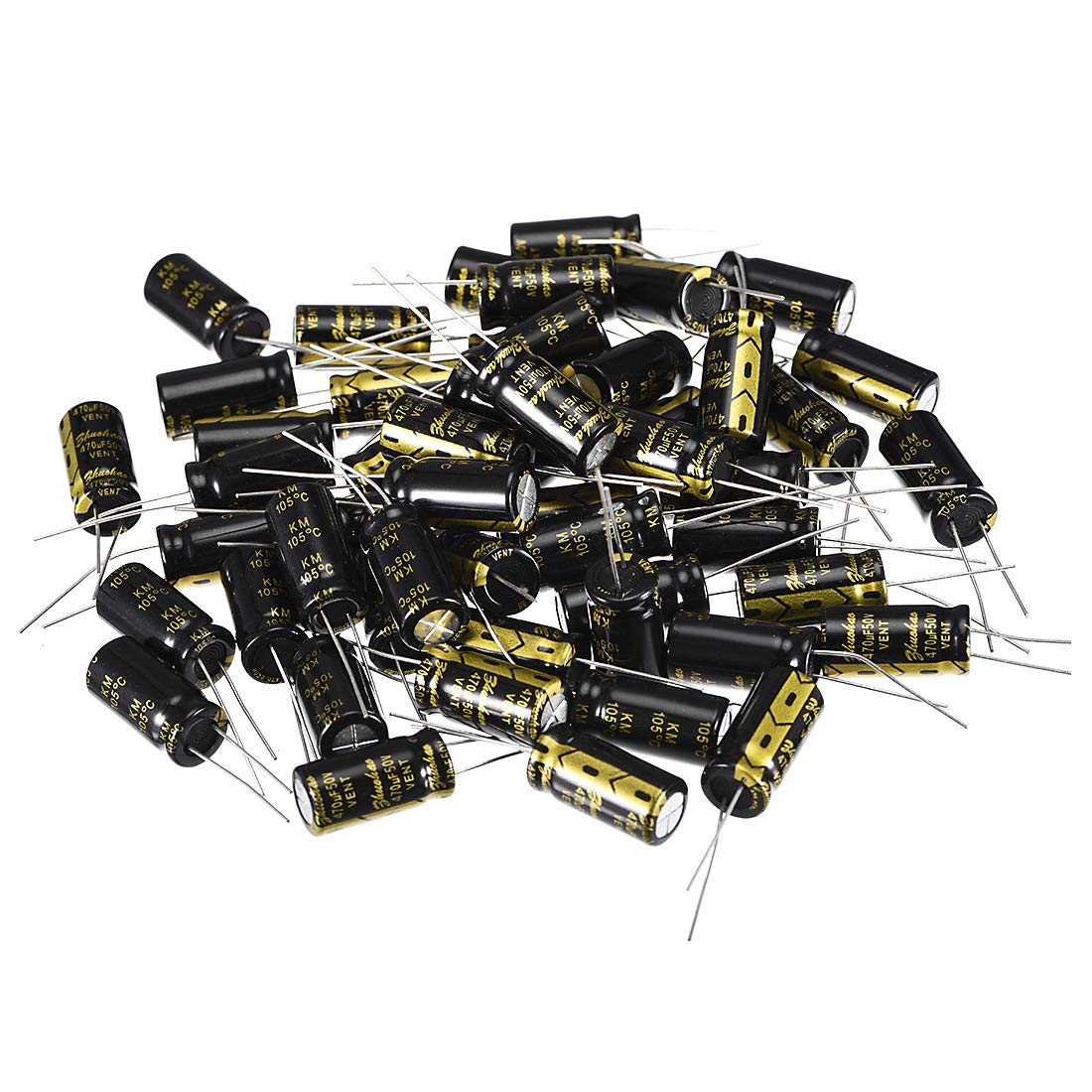 sourcing map Aluminum Radial Electrolytic Capacitor with 470uF 50V 105 Celsius Life 2000H 10 x 20 mm Black 50pcs