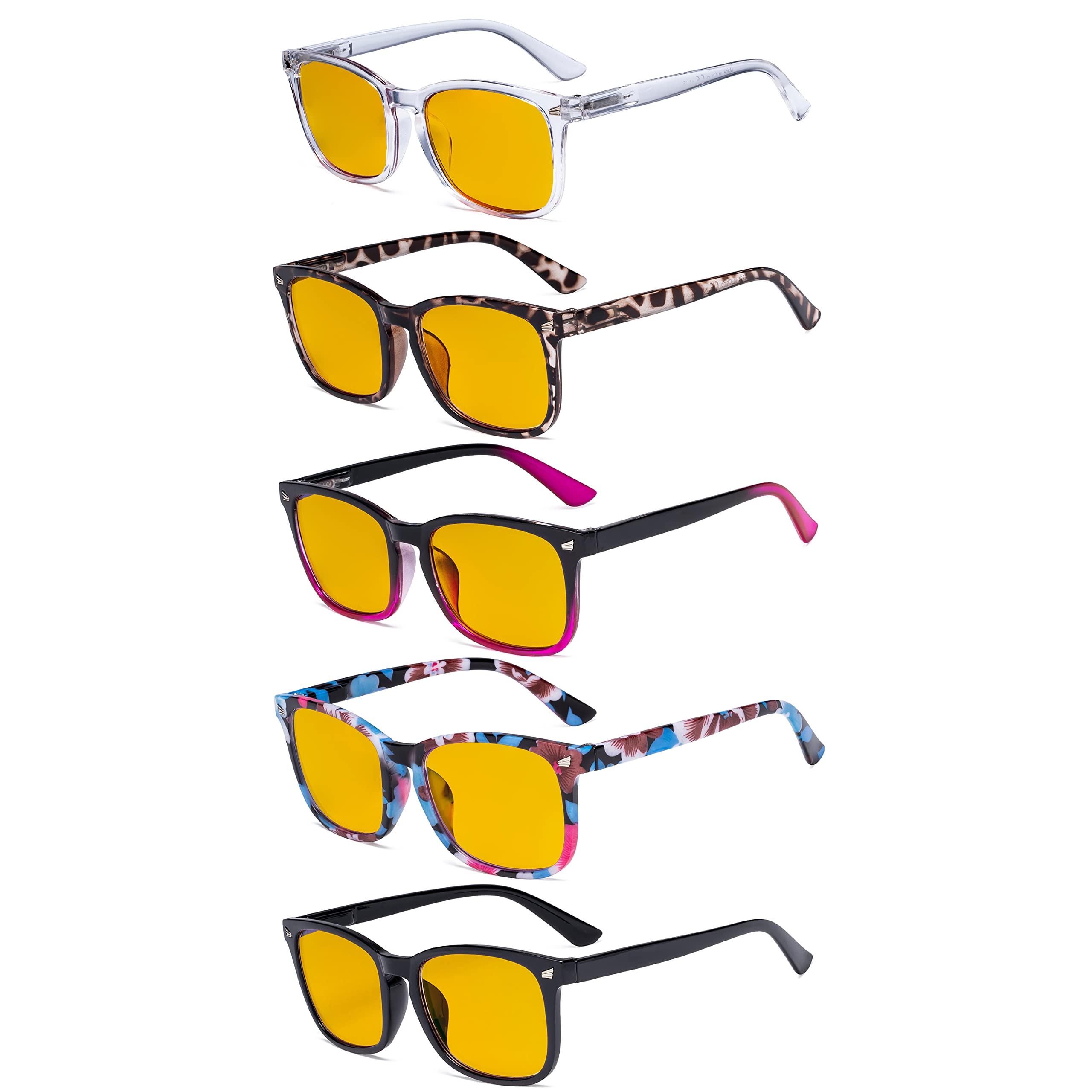 Photo 1 of Eyekepper 5 Pack Square Nerd Blue Light Blocking Readers for Women Computer Reading Glasses Amber Tinted +3.00