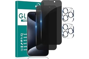 AVOAR [2+2 Pack Privacy Screen Protector for iPhone 15 Pro Max with Camera Lens Protector, 6.7 Inch Tempered Full Screen Glas