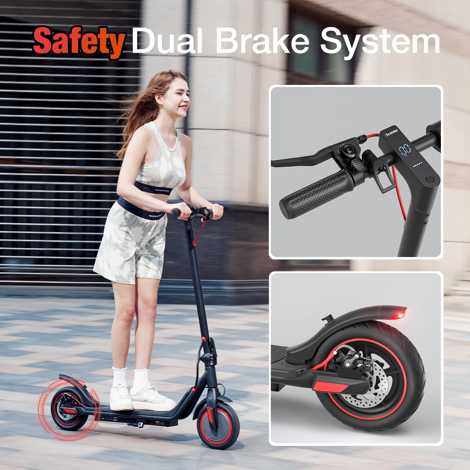 iScooter Electric Scooter for Adults & Teens, 500/650 Peak Power, Up to 15/18/25 Miles Range, 19/22/25 MPH Top Speed, Cruise Control, Dual Braking System, Foldable E-Scooter for Commuting & Campus Use