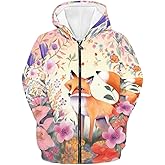 Parprinty Floral Animal Print Hoodies for Girls Casual Soft Cute Zip Up Hoodie with Pockets Hooded Sweatshirts