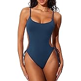DOBREVA Women's One Piece Swimsuit Strappy Backless Bathing Suit Cut Out Lined Scoop Neck Adjustable Straps Swimwear