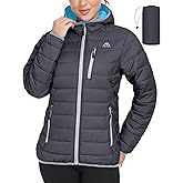 Mapamyumco Women's Packable Puffer Coat, Waterproof Windproof Lightweight Puffer Coat Long Puffer Coat with Hood(Grey XL)