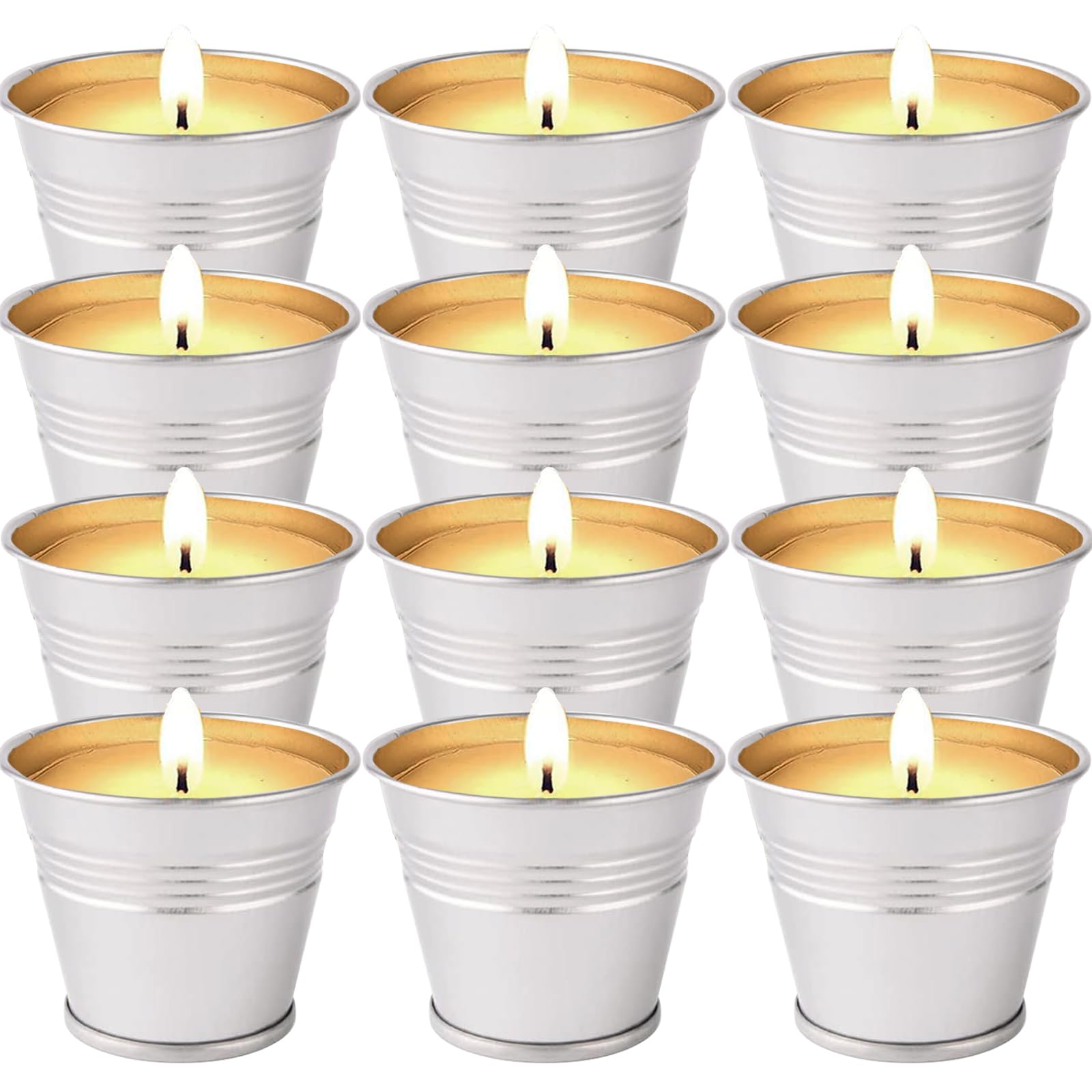 Citronella Candles Outdoor, 12 Pack Citronella Candle Set Made with Citronella Oils and Natural Soy Wax, 120 Hour Burn Time, 2 oz Small Bucket Candles for Patio, Home, Backyard