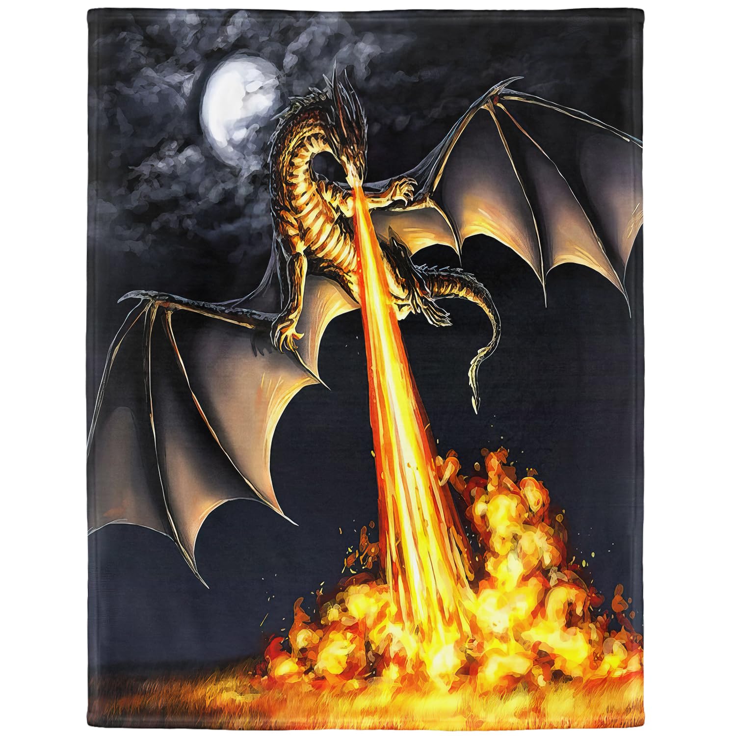 YISUMEI - Soft Fleece Blanket - Fire Breathing Dragon,150 x 200 cm Throw Suitable for Bed or Sofa