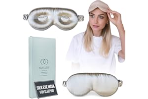 MATASSE SILK YOUR LIFE MATASSE Silk Eye Mask for Sleeping with Adjustable Elastic Band - 3D Contoured, Eye Cover Sleep Mask w/Genuine Mulberry Silk Including The Strap for Women, Men (Champagne)