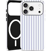 Jusy Compatible with MagSafe Striped Case for iPhone 17 Pro Max, Cute Aesthetic Striped Magnetic Phone Case, Soft TPU and Hard PC Protective Phone Cover for Women Girls(Matte)- Blue and White