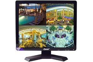 COCAR 19 inch CCTV Security Monitor with BNC VGA HDMI AV Built-in Speaker 4:3 HD Display LCD Screen Display with USB Media Player for Home Surveillance Camera STB PC