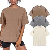 Womens Washed Vintage Oversized T-Shirt Baggy Workout Tops Short Sleeve Cotton Tshirts Streetwear Boyfriend Tee