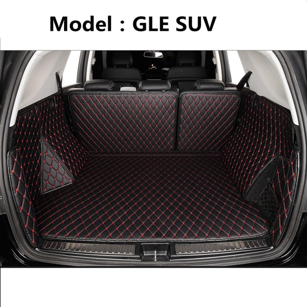 Cool car Custom fit Cargo Mat boot liner Waterproof full covered cargo liners Leather Boots Liner Pet Mats for Porsche Cayenne (2006-2010 No subwoofer on the left, Black with red line)