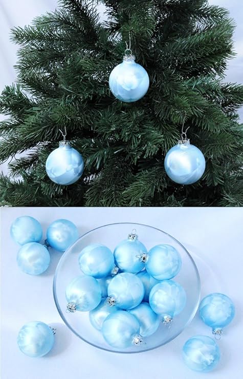 Thüringer Glas Eislack Christbaumkugeln Himmelblau Weihnachtskugeln 4 5 6 7 8 cm, Größe:Ø 7 cm (9 Kugeln)