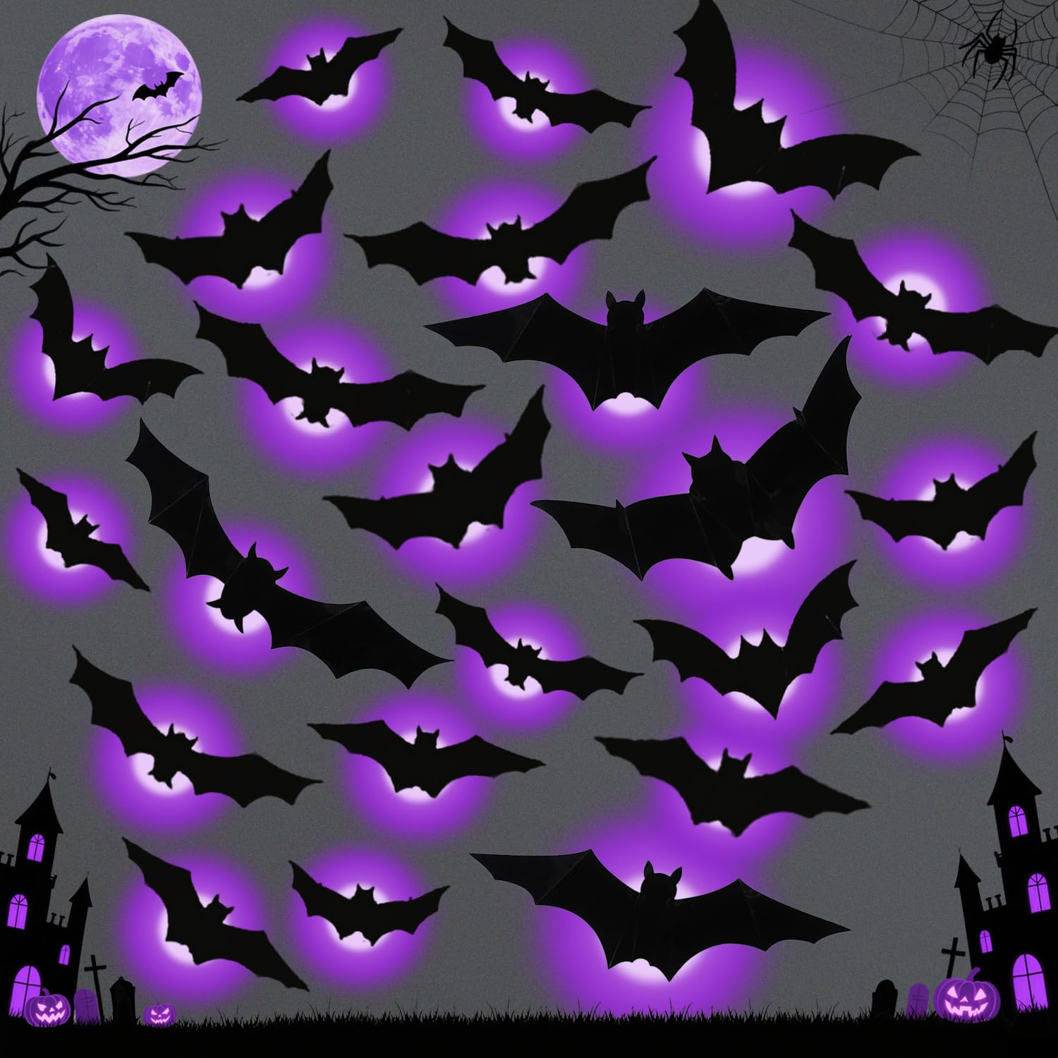 Photo 1 of 38 Pack LED Halloween Decorations Bats Wall Decor,Lighted 3D Halloween Bat, Waterproof Removable PVC Bats Sticker,for Home Indoor Outdoor Bedroom Window Door Wall Party Decor