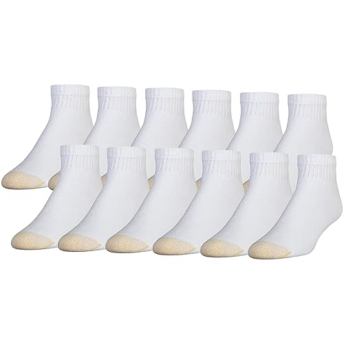 GOLDTOE Men's 656P Cotton Ankle Athletic Socks, Multipairs, White (12-Pairs), Large