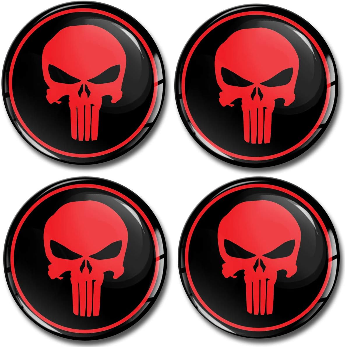 SkinoEu 4 x 65mm DOMED 3D WHEEL RIMS CENTER STICKERS FOR CENTRE HUB TRIM CAPS SKULL RED AUTO MOTO CAR LOGO BADGE A 365