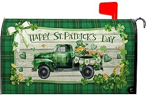 VentuCoven St Patricks Mailbox Covers Magnetic - Truck Mailbox Cover - for Garden Farmhouse Decor - Standard Size 21x18 in - Clover Buffalo Plaid Green