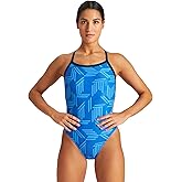 ARENA Women's Swimsuit Puzzled Team Print MaxLife Sports Suit Challenge Back One Piece Bathing Suit Competition Training Racing Swimwear, Navy/Royal Multi, US Size 22