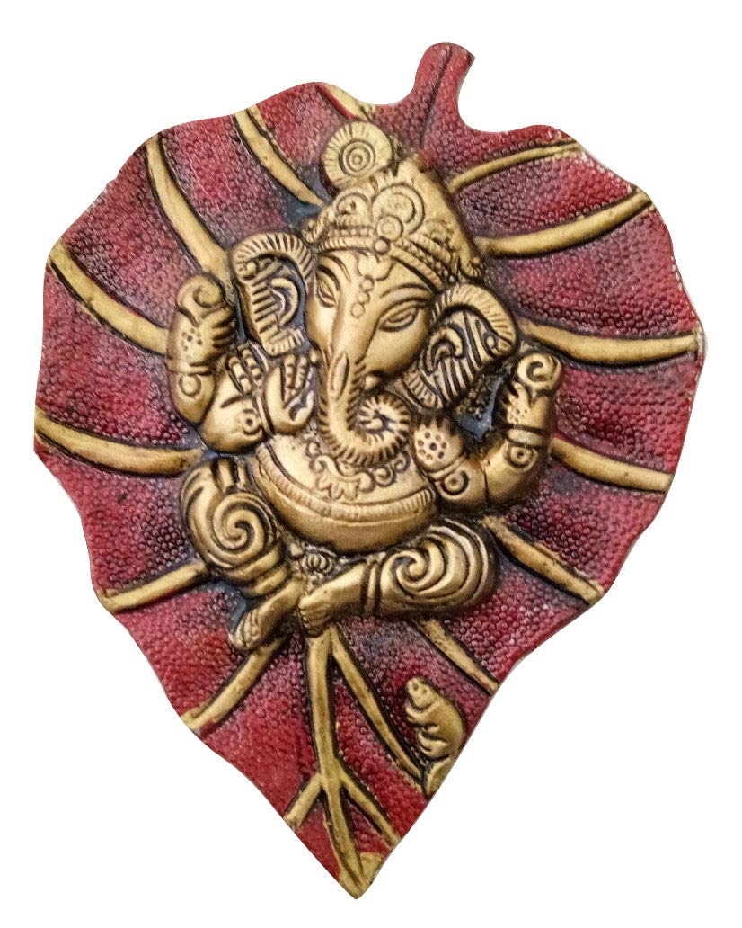 Trendy Crafts Metal Ganesha On Leaf, Wall Hanging Article for Wall Decor, Room Decor, Best for Housewarming, Wedding Gifts