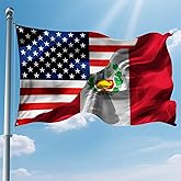 KDASIU Usa America American And Peruvians Peru Flags 3x5 Ft Double-Sided Printed With 2 Brass Grommets Indoor Outdoor Polyester Fabric Decorative Banner 3x5 Foot National Flag For Outside