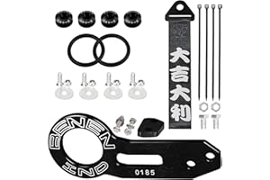 Heart Horse Rear Tow Towing Hook for Universal Car, JDM Bumper Quick Release Front Rear Bumper Fasteners, Decorative Tow Strap Personalized with Chinese Slogan (Black)