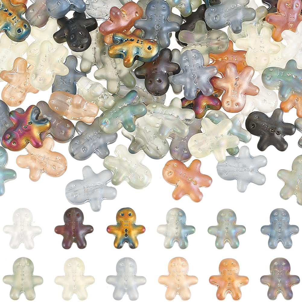SUNNYCLUE 1 BOX 120PCS Glass Gingerbread Man Beads Christmas Beads Cute Cartoon Xmas Candy Loose Spacer Beads Bulk for jewellery Making Bracelet Beading Kit Christams Gift Party Decor Diy Craft Suppli