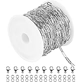 YOUBEIYEE 16.4 Feet Jewelry Making Chains Silver Soldered Stainless Steel Paper Clip Chain Bulk 9x3x0.8mm Necklace Link Chain Roll Set for Earring Bracelet Jewelry Accessories DIY