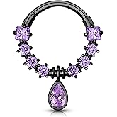 Melighting Black Septum Rings 16G Teardrop Septum Jewelry Clear CZ Surgical Steel 316L Dangle Daith Earrings Helix Earring Conch Tragus Piercing for Women Men