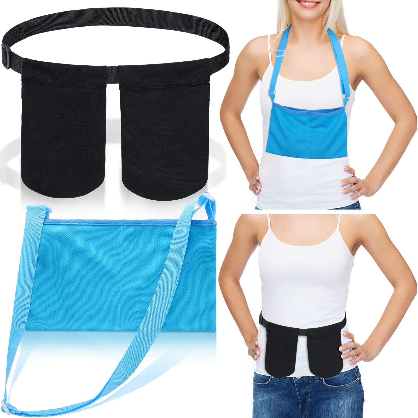 Photo 1 of Tondiamo Adjustable Mastectomy Drain Holder Drain Pouch with Shower Bag Drainage Pouch Breast Shirts Two Pockets Mastectomy Tummy Tuck Recovery Supplies(Two Pockets,Black, Blue, Two Pockets)